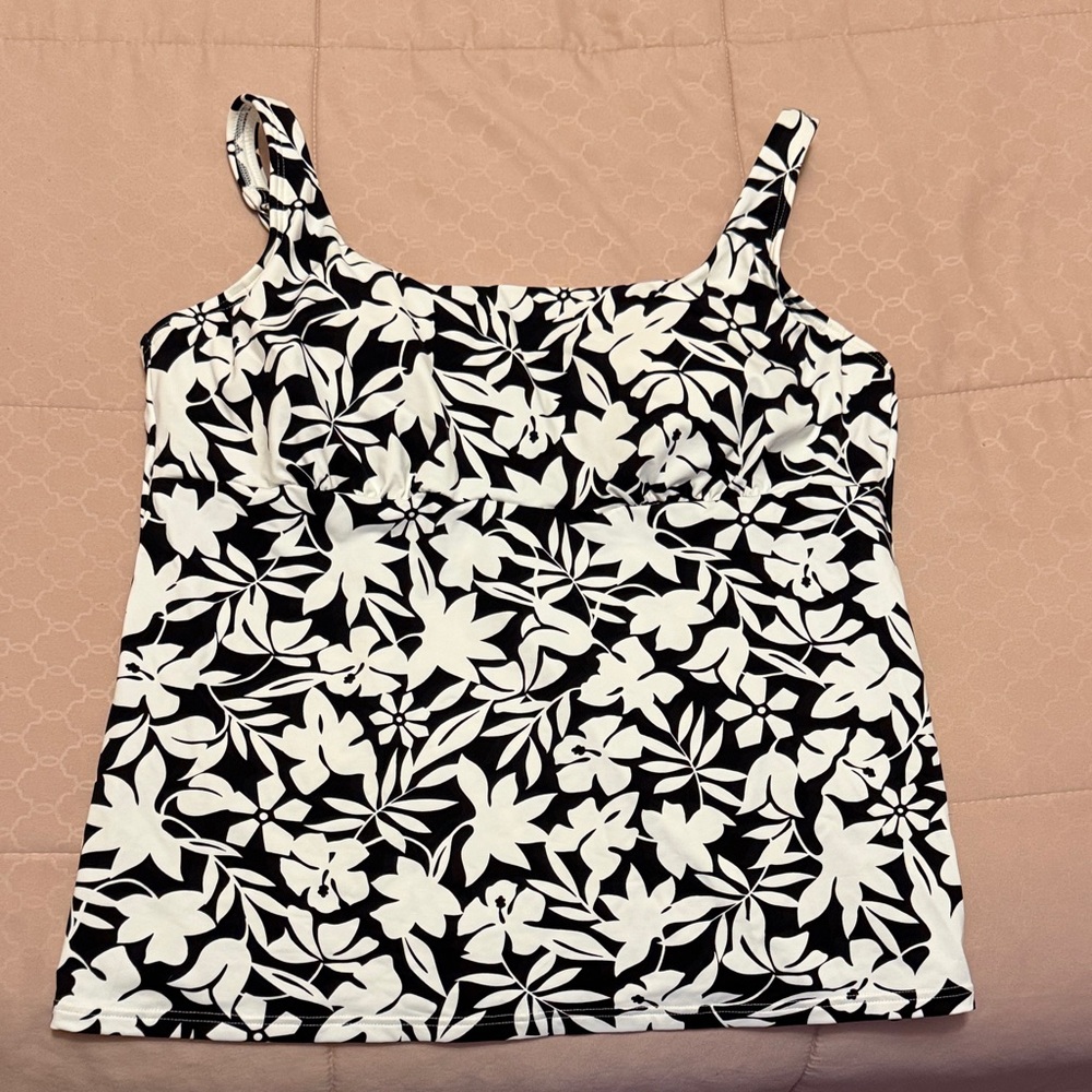 Lands' End Black and White Floral Swim tankini